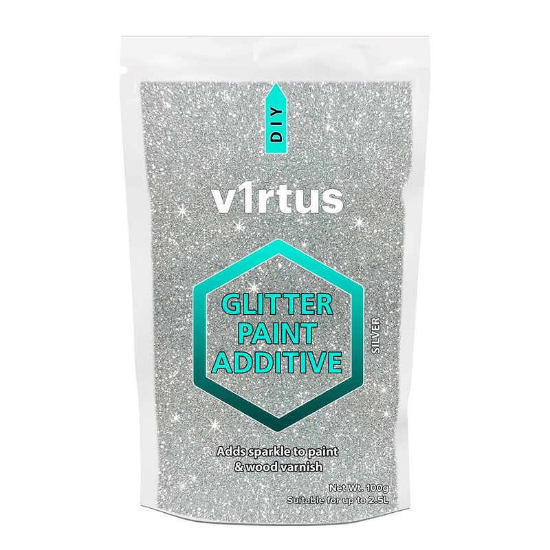 V1RTUS Glitter for Paint (Silver) Additive 100g / 3.5oz for Acrylic, Latex, Emulsion - use Interior/Exterior - Wall, Ceiling, Wood, Metal, Varnish, Dead Flat, Matte, Soft Sheen or Silk - Image 1